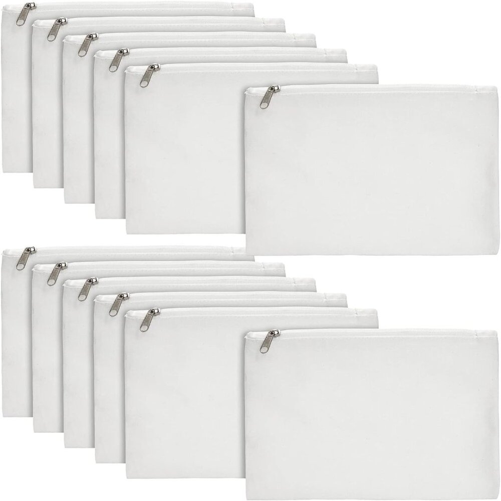 Canvas Pencil Case Pouch Set - 12-Pack, 8 x 6 in, Off White - Canvas Zip Pouches - Picture 1 of 9